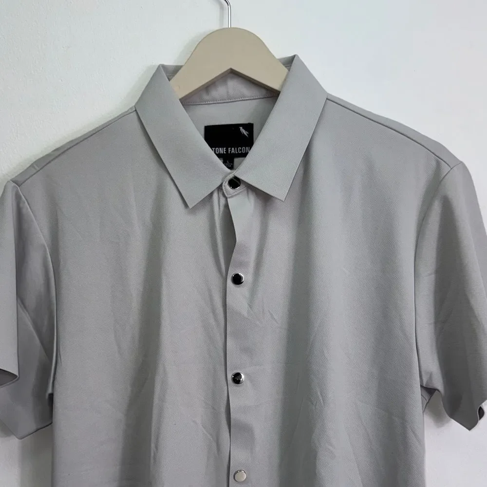 Men's Casual Short Sleeve Button-Down Shirt - Light Gray Sz L NWT
